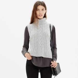 Gray Cable Knit Turtleneck Sweater